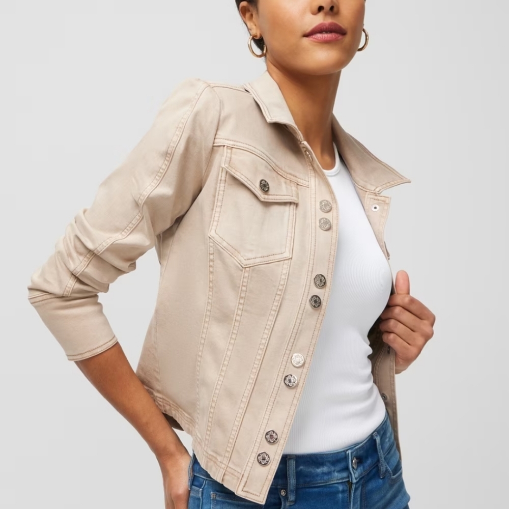 NEW White House Black Market Denim Shacket Jacket Beige Neutral Sandstone XL